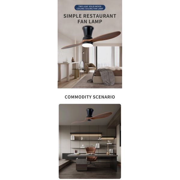 Integrated Two Leaf Solid Wood Ceiling Fan Light For Living Room