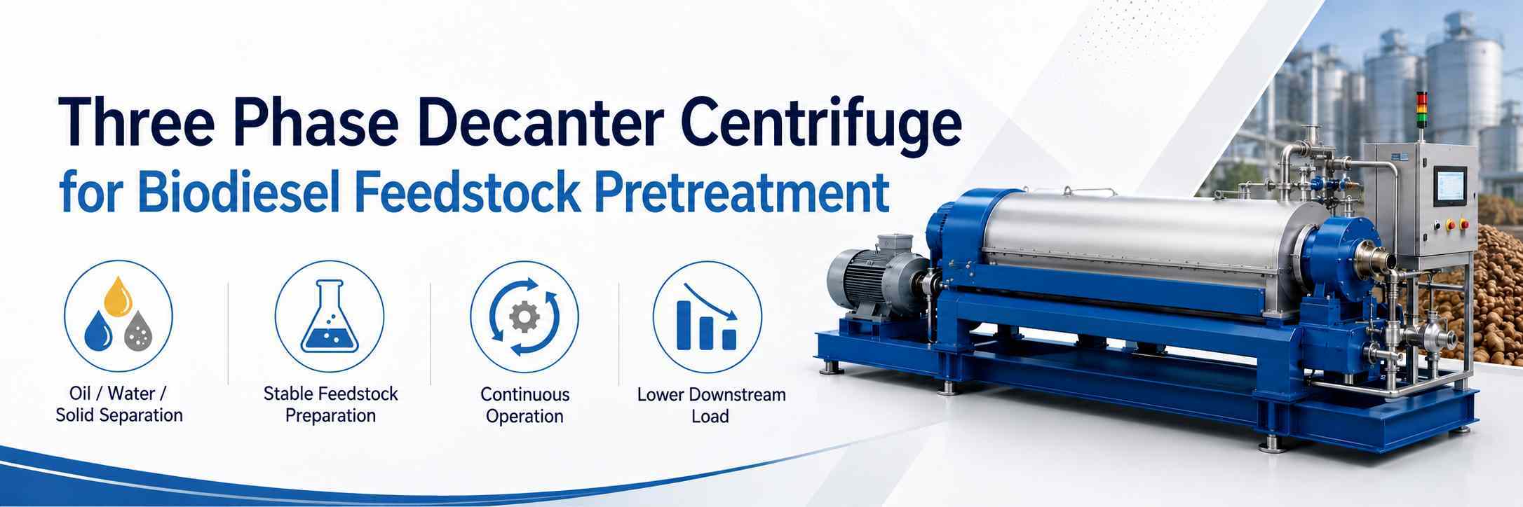 Three Phase Decanter Centrifuge for Biodiesel Feedstock Pretreatment