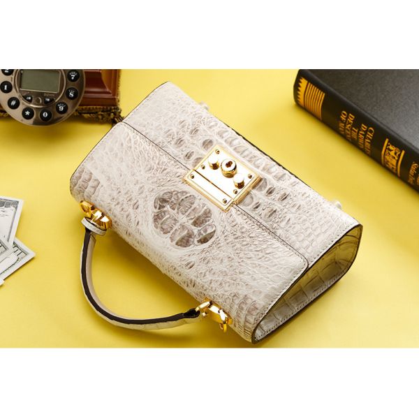 Genuine Alligator Skin Key Lock Closure Lady Small Handbag Authentic Crocodile Leather Women Flap Purse Shoulder Bag