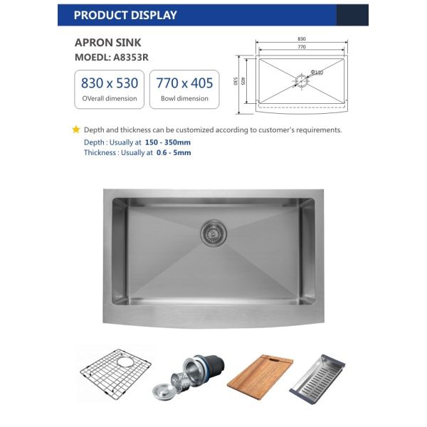 Single Bowl  Farmhouse Kitchen Sink 33x22 Inch , 16 Gauge Curved Apron Front Sink