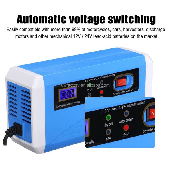 Automatic Switching 12V/24V 10A Car Lead Acid Battery Charger for Motorcycle Dry Cell Water Battery OEM/ODM Accepted