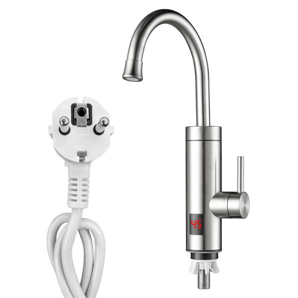 Kitchen Instant Electric Hot Water Faucet With LED Temperature Display 304 Stainless Steel