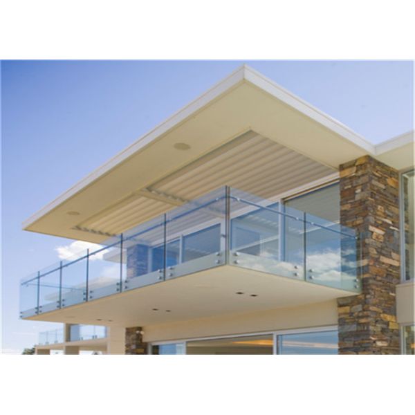 Facial Mounted Frameless Glass Balcony Systems , Stainless Steel Balustrade With Glass Panels