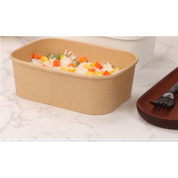 Custom Disposable Biodegradable Paper Bowl Heatable Kraft Waterproof Packaging Food Container Lunch Box
