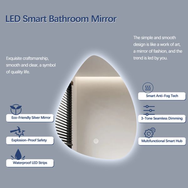 Dimmable LED Frameless Mirror 5mm Defog Bathroom Mirror For Hotel / Bathroom / Project