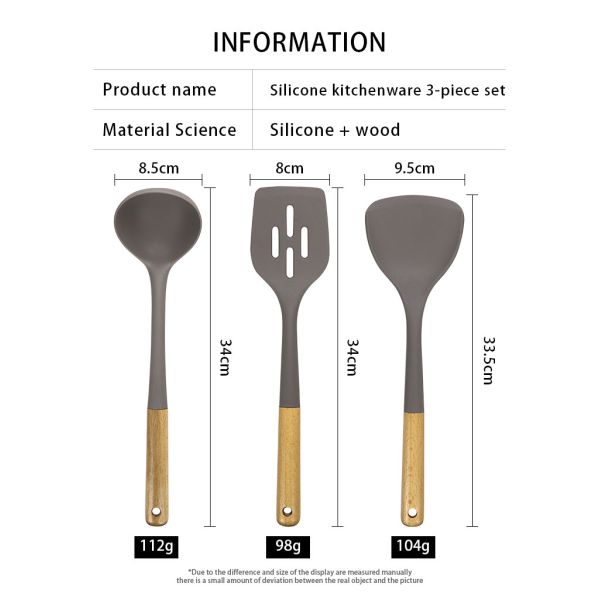 Silicone Kitchen Three-piece Set Heat Resistant Shovel Non-stick Spoon Wooden Handle