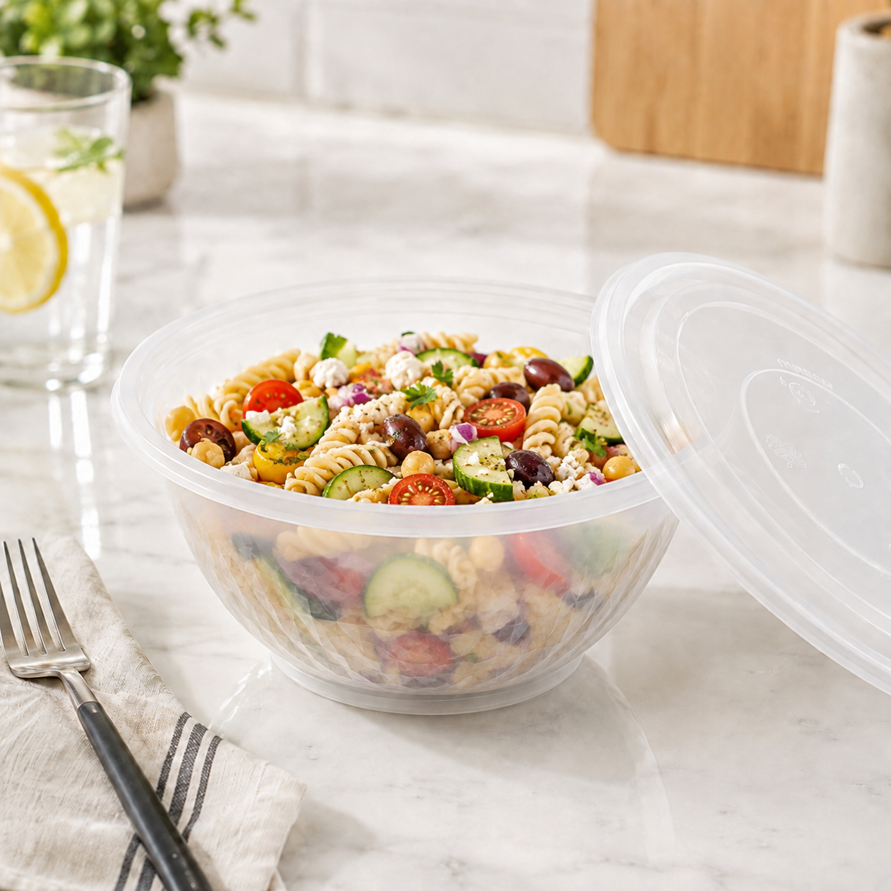 1050ml Wide Round PP Disposable Prepared Meals Salad Bowl To Go Container