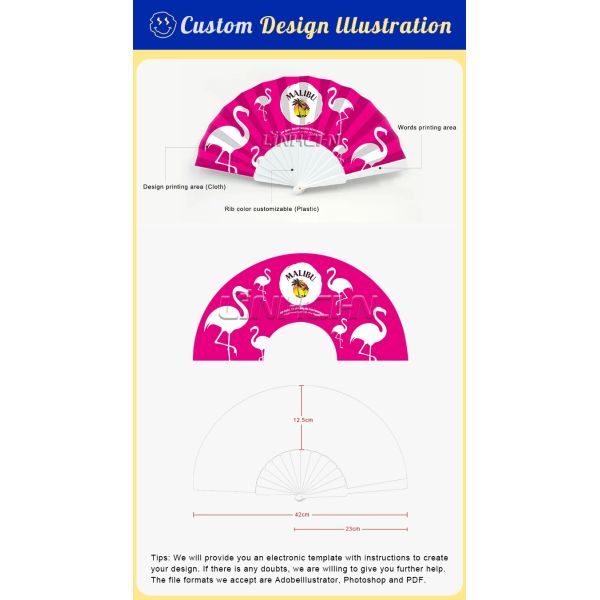 Custom 23cm PVC Plastic Hand Fan Promotional Business Gift with Printing