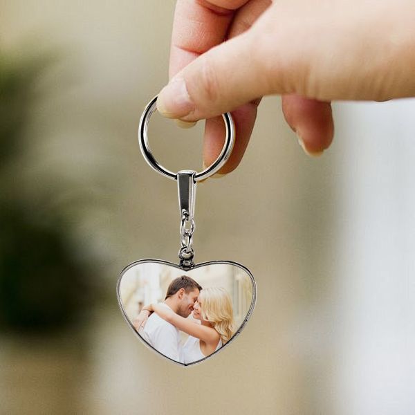 Custom Photo Keyring Double Sided Sublimation Heart Keychain With Black Box Packing