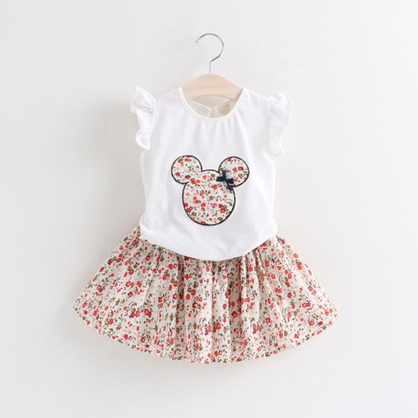Children'S Outfit Sets Cartoon Floral Top And Skirt Girls Two-Piece