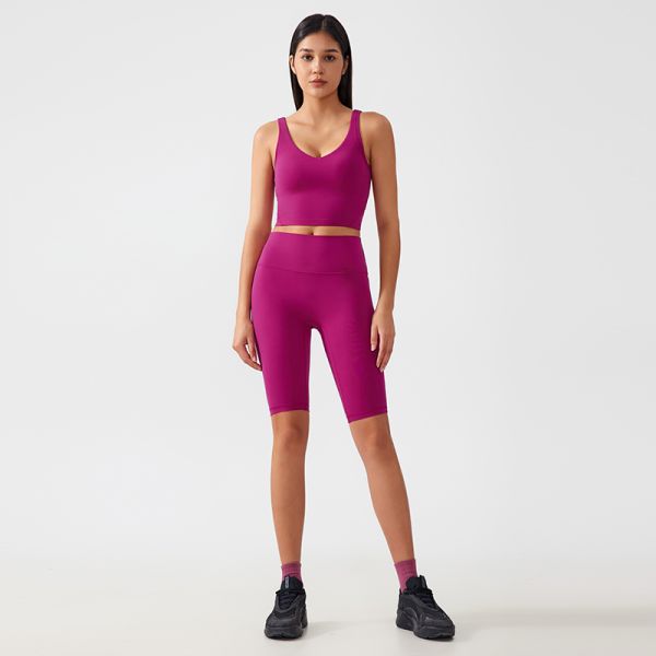 Magenta Workout Set Naked Feel Shaping Fabric Sports Bra with Removable Pads