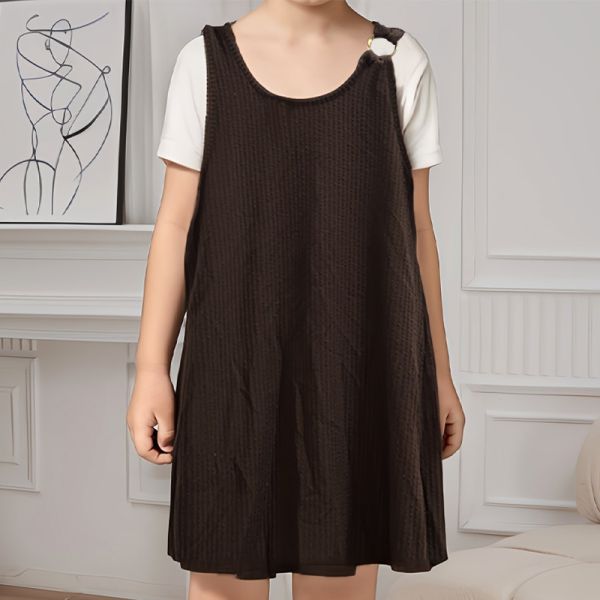 Brown Sleeveless Mini Dress - Waffle Knit O-Ring Shoulder Detail