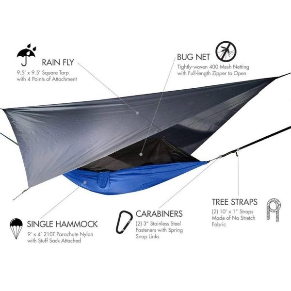 Weatherproof 70D Nylon L260cm Portable Camping Hammock