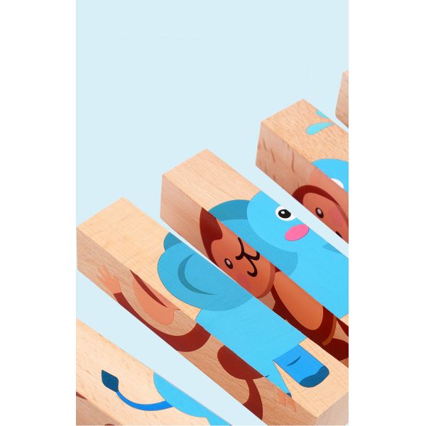 New Wooden Montessori 4 in 1 Animal Block Puzzle Toy Preschool Educational Toys Fine Motor Developmental for Baby Boys Girls