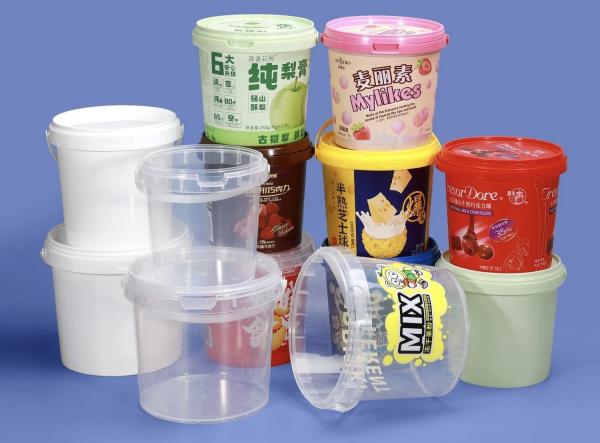Airtight Clear Plastic Bucket With Lid, Ice Buckets For Parties, Reusable Ice Cream Cup With Handle, Food Storage Container, Food Grade Freezer And Microwave Safe For Sauce, Soup