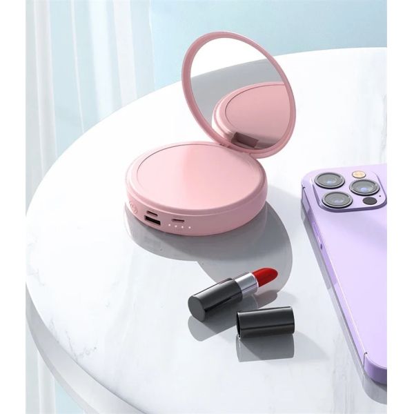 Mirror Wired Power Bank 10000mAh Mini Slim Portable Fast Charging Compact Mobile Charger