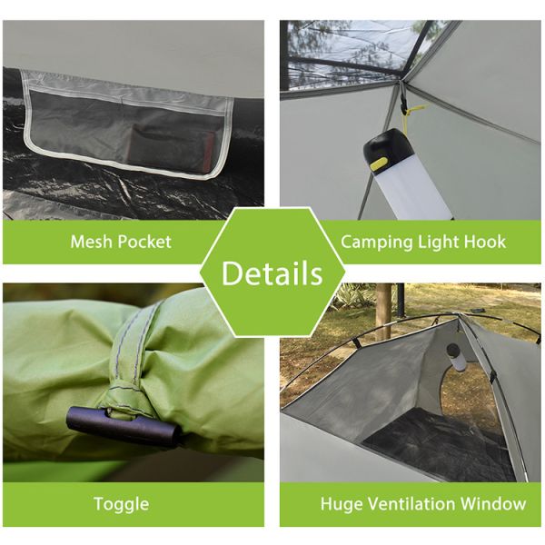 3-4 Person Outdoor Backpacking Custom Green Waterproof Hiking Camping Tent Duckbill