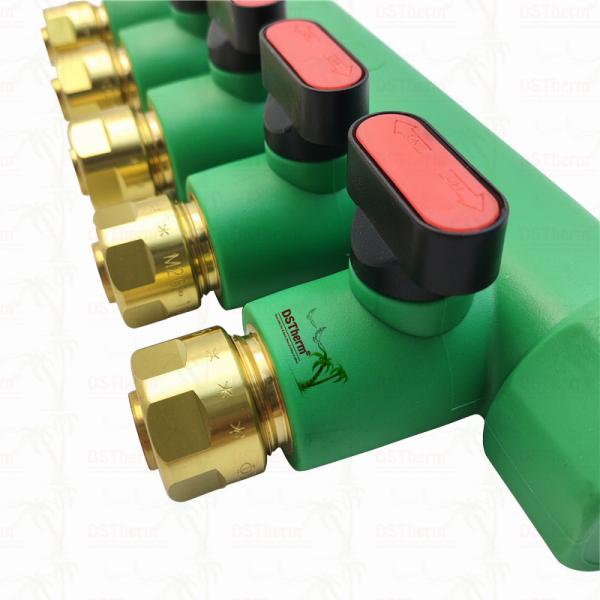 Colectores PPR con válvula de bola para agua caliente, rojos, de 5 vías, con logotipo y color personalizados, 25 mm