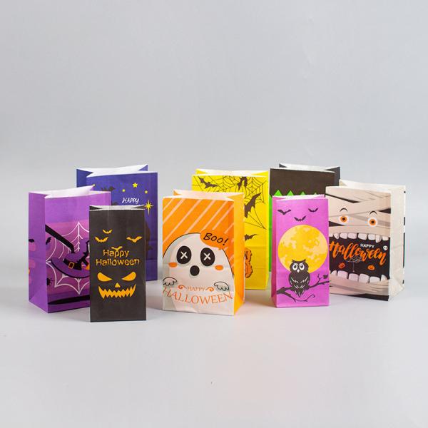 Cores personalizadas aceitas Goodie Halloween Kraft bolsas de papel doces para crianças embalagem de luxo