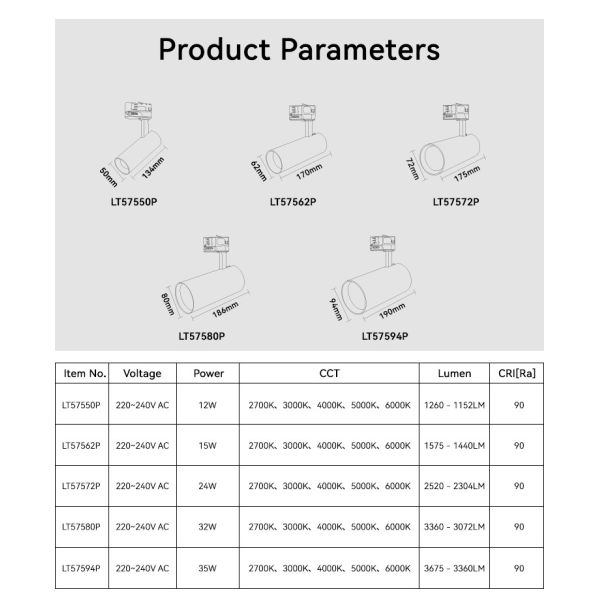 32W Adjustable Led Spotlight 2700K 3000K 4000K Aluminum LED Track Light
