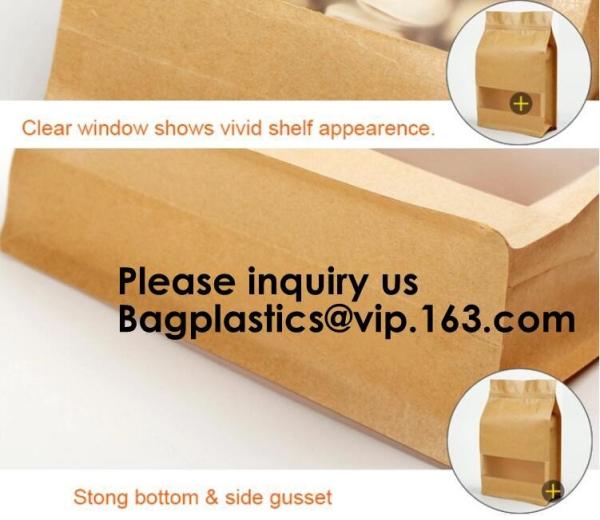 Kraft Bags With Window, Resealable Large Kraft k Food Storage Bags,Storing Food,Nuts,Seeds,Beans,Tea Leaves, Coffe