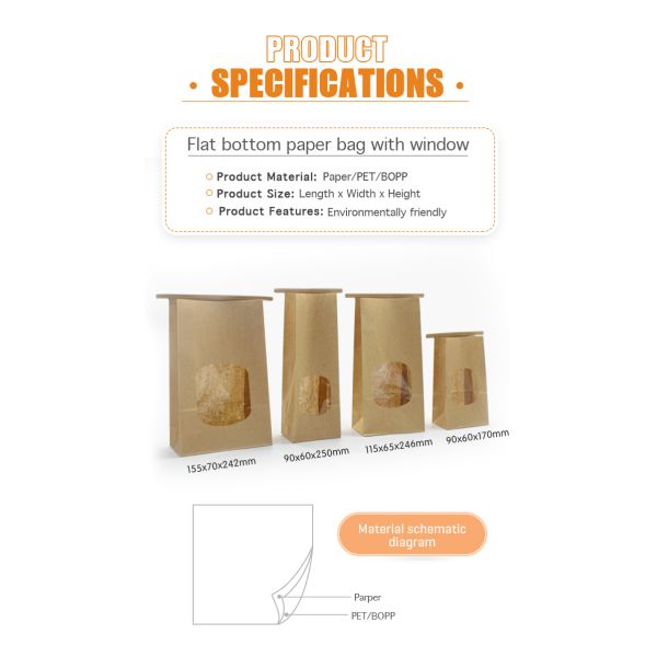 PEO BOPP Standing Zipper Bakery Bread Packaging Paper Bag With Clear Window