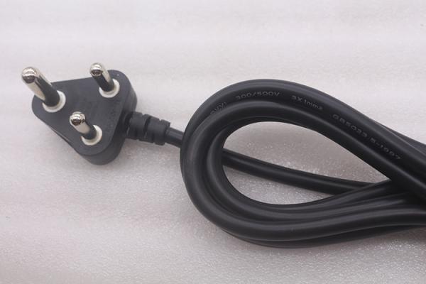 Hot selling AC 10A 250V South African black/white  3 Round Pin Power Cord
