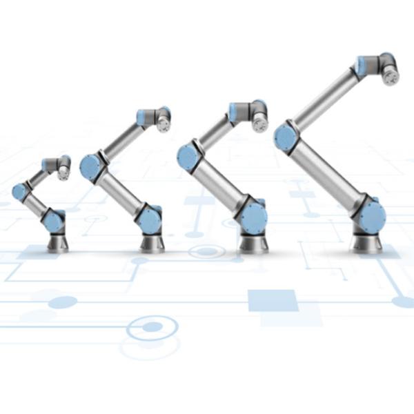 UR 3e  collaborative table-top robot  used to picking, assembling, and placing parts generally industrial robots arm