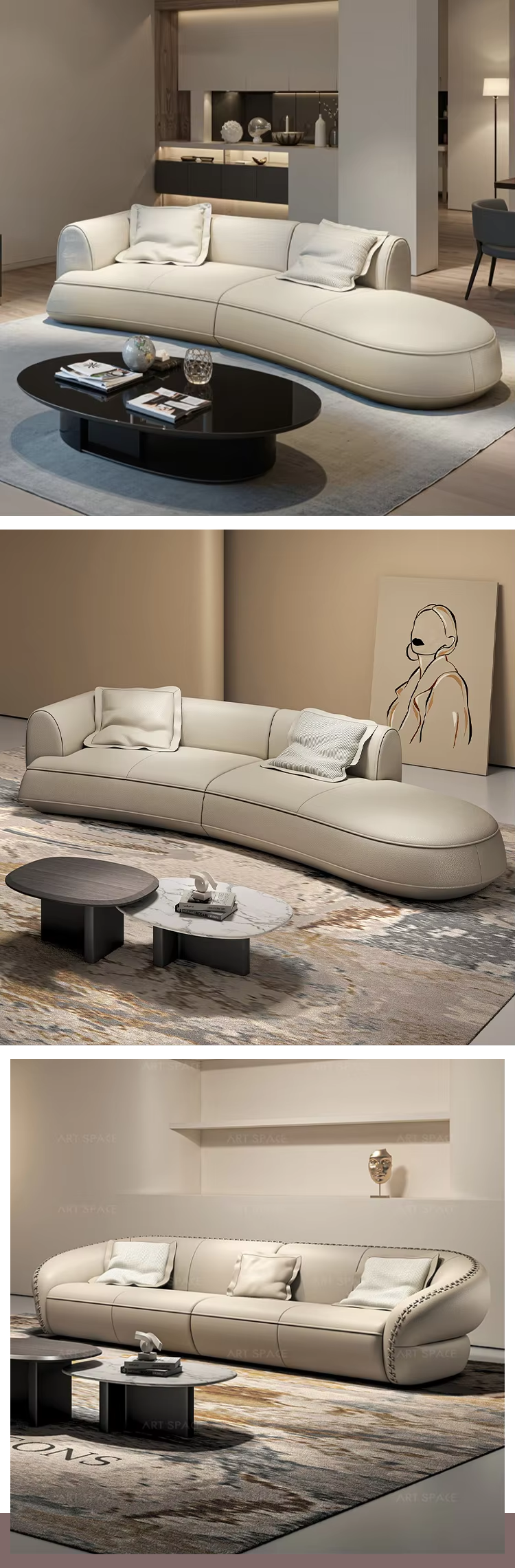 Modern Functional Thick Leather and High-end Original Design Villa Living Room Sofa Set