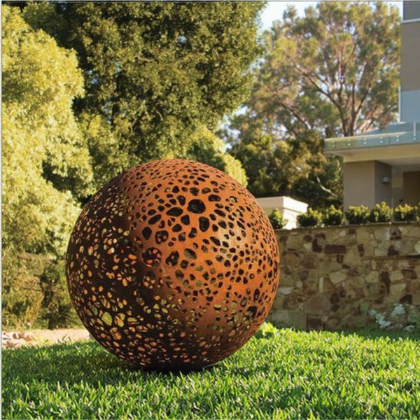 Large Garden Decorative Weathered Corten Steel Rusted Hollow Metal Sphere