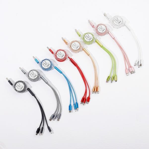 3A Fast Charging Type-C Data Cables 3 in 1 Retractable USB Cable For Android Moiblephone