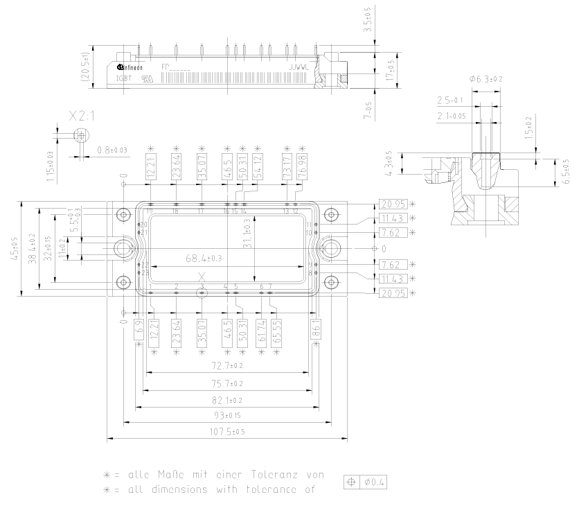 FP35R12KT4 1200V 35A PIM Module Low VCE(sat) Low Switching Loss Integrated NTC Isolated Copper Baseplate PressFIT Technology For Motor Drives and Industrial Inverters