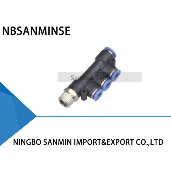 One Touch Plastic 5 Way Air Quick Pneumatic Connection Fitting R Thread Hose connector PKD five pipe joint Sanmin