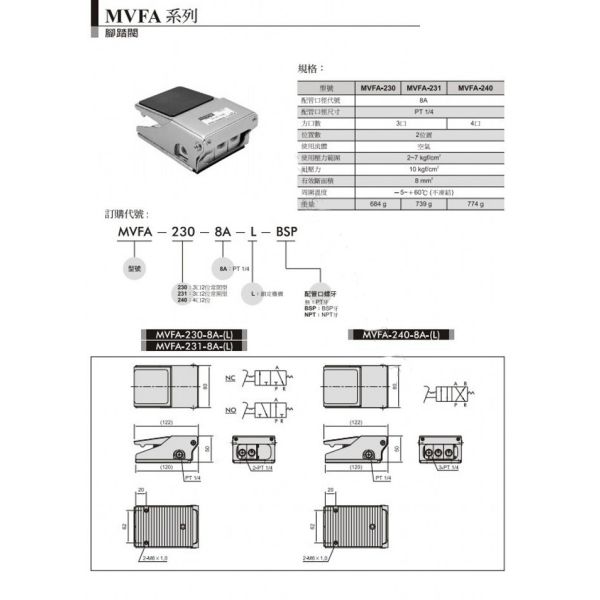 MVFA240-8A Foot pedal switch MVFA240-8A pedal valve