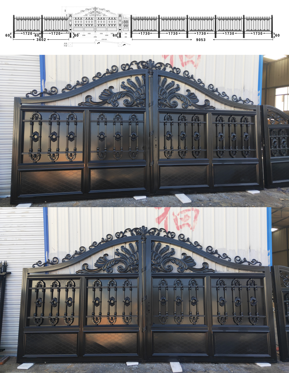 Вход безопасностью сползая ворота подъездной дороги, чугунный дизайн главного входа