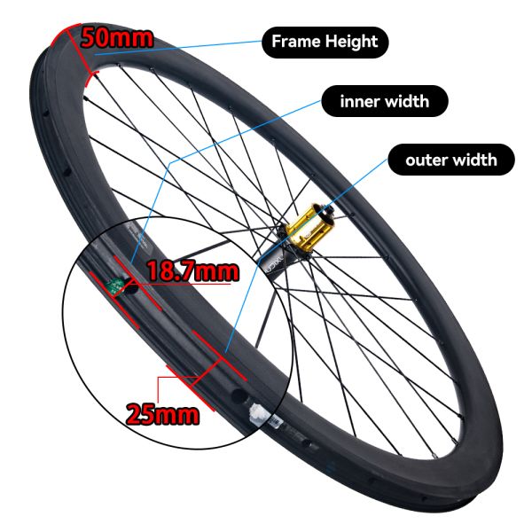 High-Profile 50mm Depth Carbon Fiber V Brake Wheelset with Customizable Decal for Road Bikes