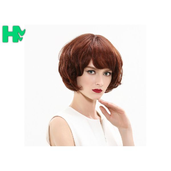 250g Kanekalon Fiber Wigs With Bang , Heat Resistant Pure Color Short Wave Wig
