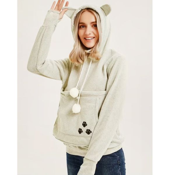 Embroidered 3D Cat Hoodie with Kangaroo Pocket Autumn Pet Cat Owner Design ODM Supply 100% Polyester Windproof