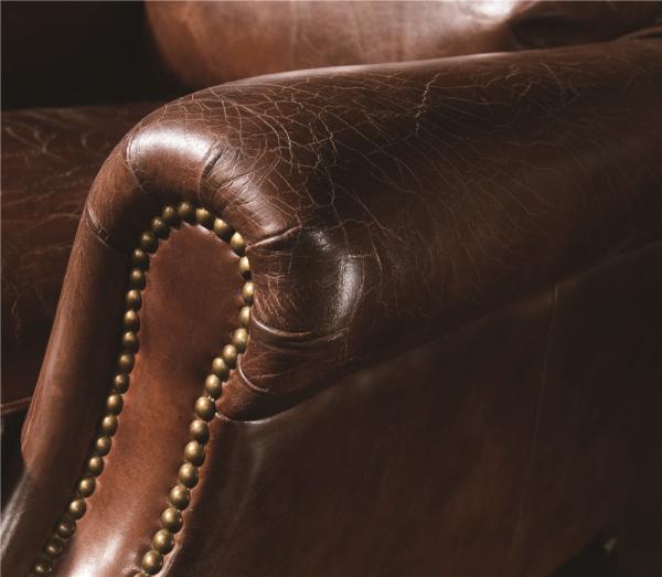 Top Grain 3 Seater Brown Leather Sofa , Three Seater Leather Settee Brass Wheel Legs
