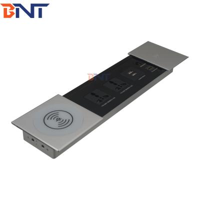 New product slide open hidden into desk mount socket box with wireless charger