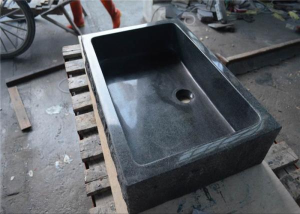 Dark Grey Granite Bathroom Basin , High End Rectangular Stone Sink