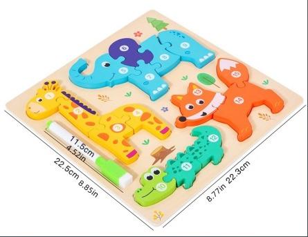 Montessori 4-in-1 Children's Wooden 3d Puzzle Early Education Cartoon Jigsaw With Drawing Board Certified En71 Games for Boys