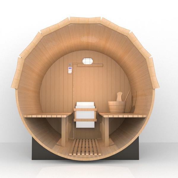 Traditional Steam Heater Outdoor Wooden Barrel Sauna Room With Porch