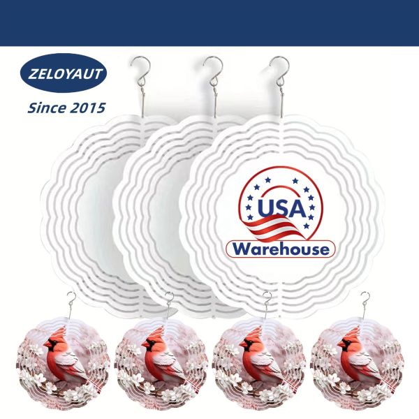 USA Warehouse Free Shipping Sublimation Wind Spinner Blank 8/10 Inch Wholesale Metal Crafts DIY Wind Chime for Garden Decoration