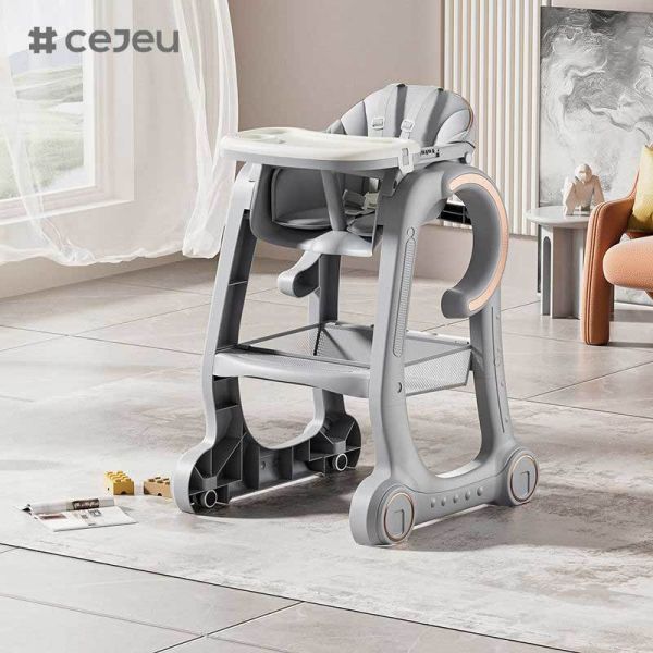CJ-SH-S08 Baby High Chair Baby Feeding Chair for Babies and Toddlers with Adjustable Tray, Locking Wheels and PU Cushion Washable