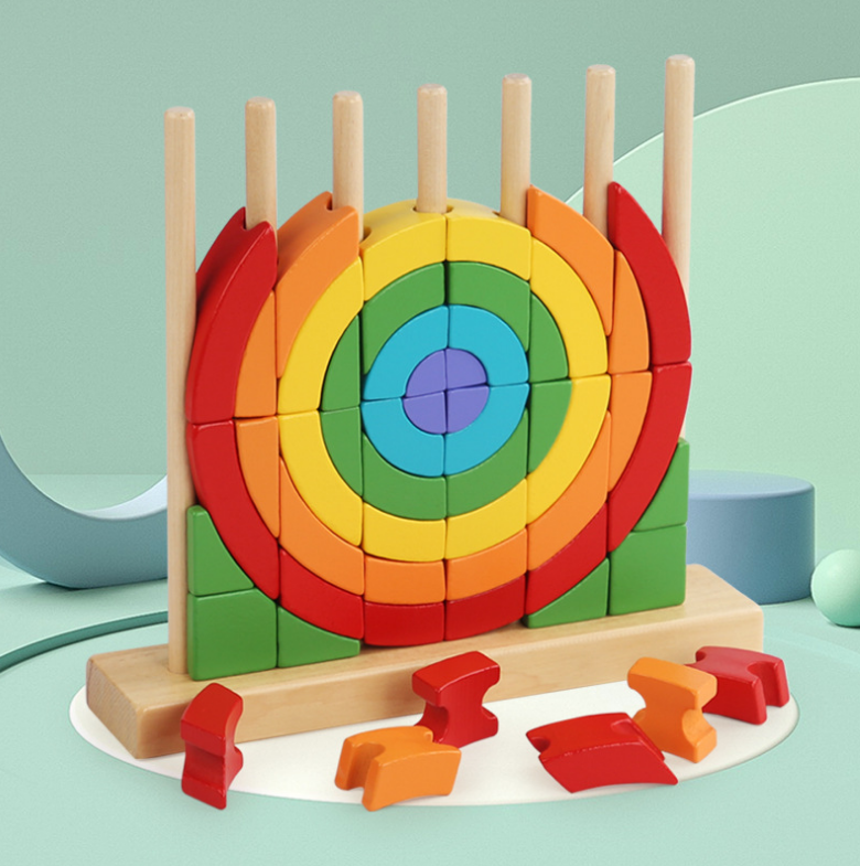 Eco Amigável Lavável Amigável Brinquedos Montessori Puzzles Educação Anéis de Arco-íris de madeira