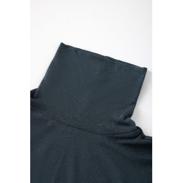 High Breathability Merino Wool Underwear Womens Heathered Slate Blue Turtleneck Base Layer