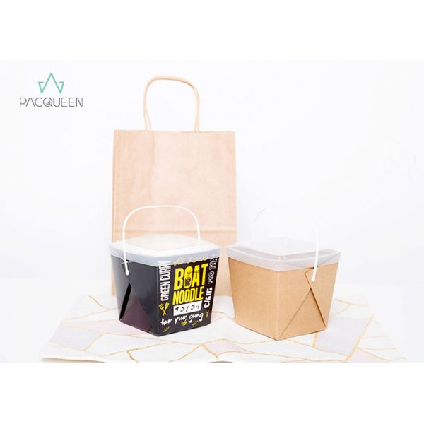 Customized Paper Takeaway Boxes Fruit Salad With Plastic Handle Lids