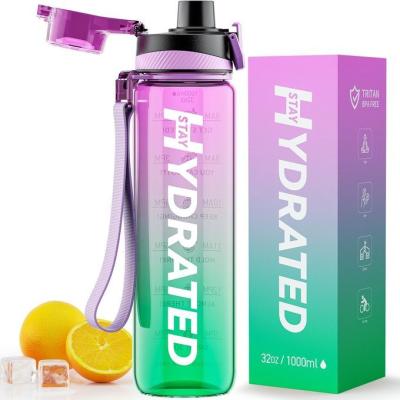 Tritán 32 Oz Botella de agua motivacional BPA libre 5507501000ML Deportes Tiempo de pista Botella de agua boca ancha a prueba de fugas Moda como regalo para Navidad