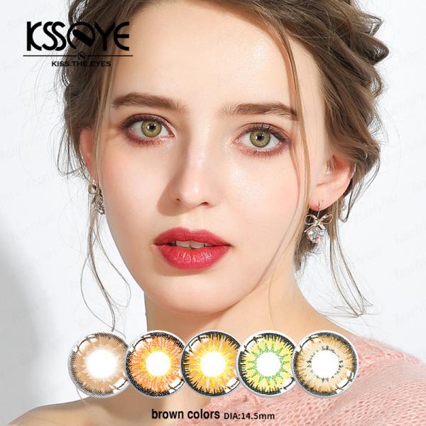 Custom Reusable Brown Colored Contacts Lenses Yearly For Blue Eyes
